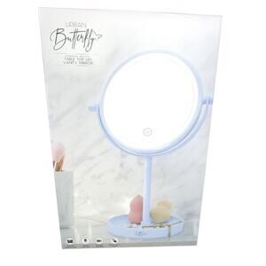 Urban Butterfly LED Vanity Mirror Round 6-inch Face with Storage Cloud Blue
